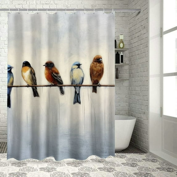 Shiartex Birds Snow Wire Fence Print Shower Curtain, Background Curtain for Showers and Bathtubs, 100% Polyester Fabric Washable Shower Curtain with Hooks 69x72