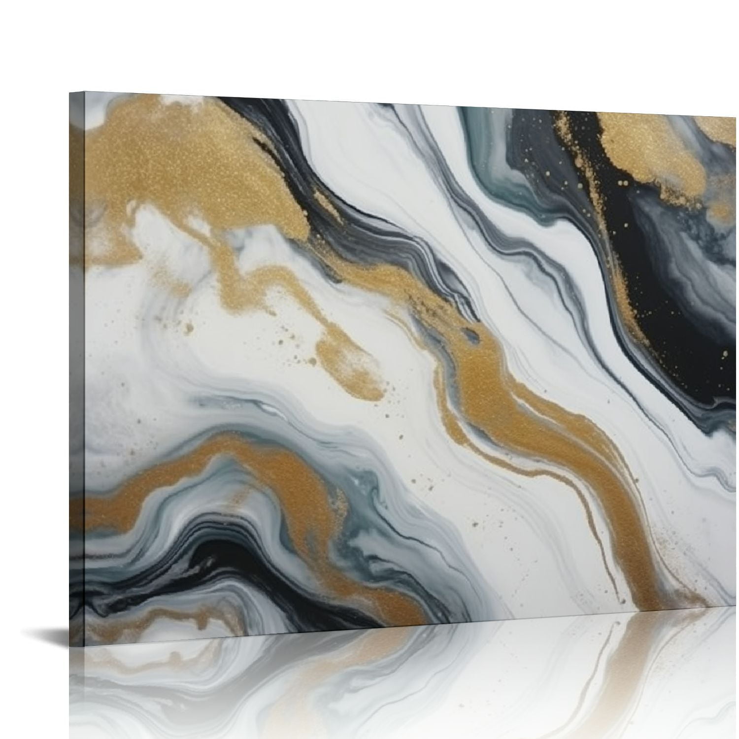 Shiartex Black and White Abstract Fluid Wall Art Gold Marble Texture ...