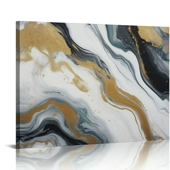 Shiartex Black and White Abstract Fluid Wall Art Gold Marble Texture Wall Decor Minimalist Canvas Picture Framed Artwork Modern Watercolor Grey Ink Line Paintings