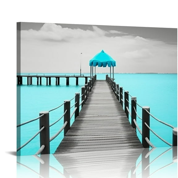 Shiartex Black and White Coastal Wall Decor Teal Ocean Bathroom Wall Art Mexico Cancun Seascape Canvas Prints Picture Modern Beach Trestle Landscape Bedroom Living Room Office Decor 20x16 in/16x12 in