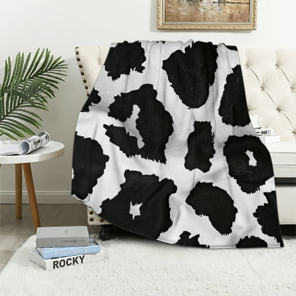 Shiartex  Black and White Cow Pattern  Throw Blanket Ultra Soft Cozy Blooming Decorative Flannel Blanket All Season for Home Couch Bed Chair Travel White