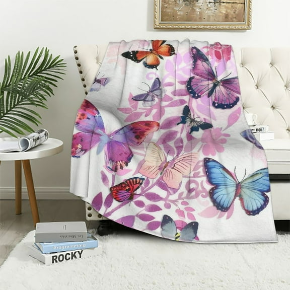 Shiartex  Blanket,Colorful Butterfly Throw Blanket,Flowers Butterflies Blanket for Girls Women,Soft Cozy Blanket for Bed Couch