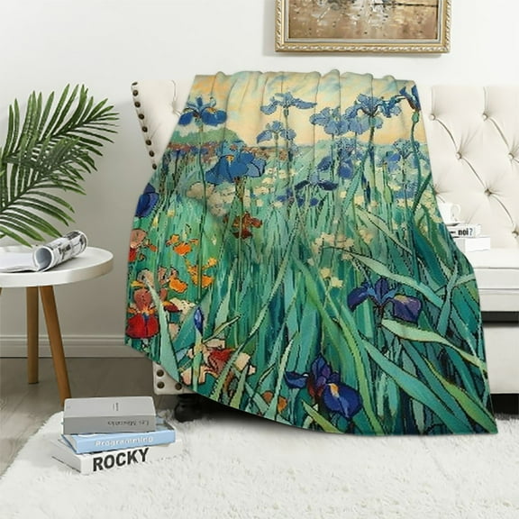 Shiartex   Blanket Irises Gifts for Women Kids Girls Home Bedroom Birthday Christmas Flowers Floral Decor Soft Cozy Lightweight Throw Blankets White