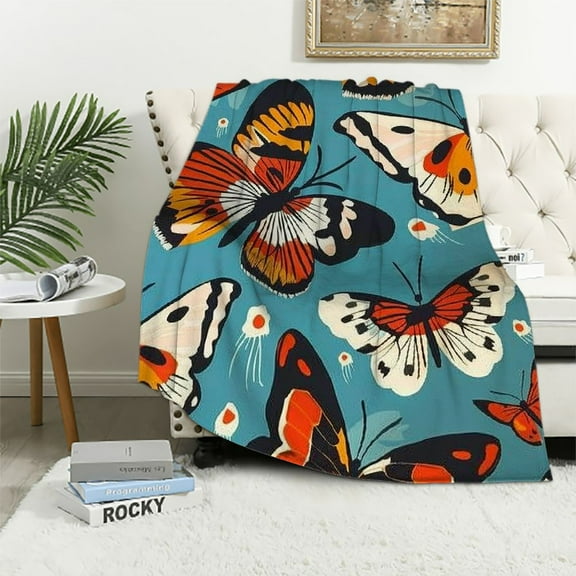 Shiartex Blanket Retro Butterfly Flower Throw Blanket Flowers Design Flannel Cozy Warm Lightweight Throw Blanket for Couch Bed Sofa for Adult Kid Birthday