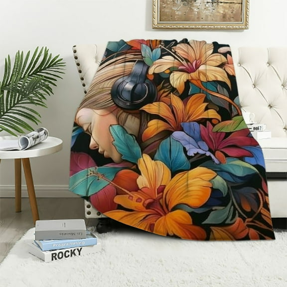Shiartex Blanket Tropical Flower Printed with Colorful Leaves Soft Warm Throw Blankets Watercolor Summer Hawaii Palm Tree Leaf and Tropical Flower Soft Flannel Cozy Throw Blanket 40x50in
