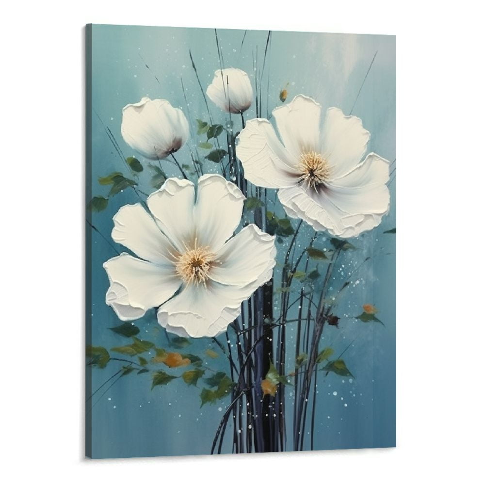 Shiartex Blooming White Flower Wall Art, Modern Artwork for Walls