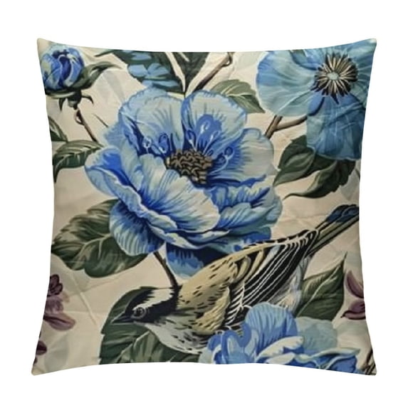 Shiartex   Blue Floarl Throw Pillow Covers,Watercolor Hydrangea Bird Pillow Cases Decorative Sided Design Square Pillowcases for Home Bed Sofa Living Room Farmhouse Outdoor White