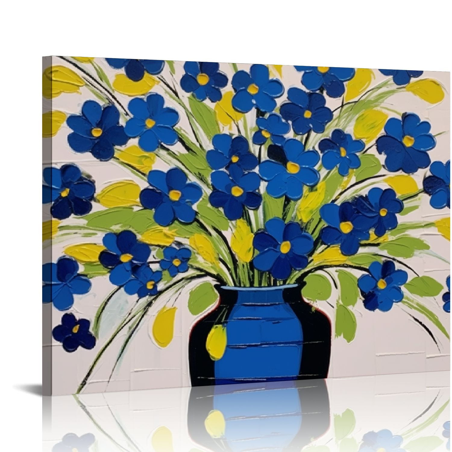 Shiartex Blue Flower Canvas Wall Art in Vase with Textured Modern