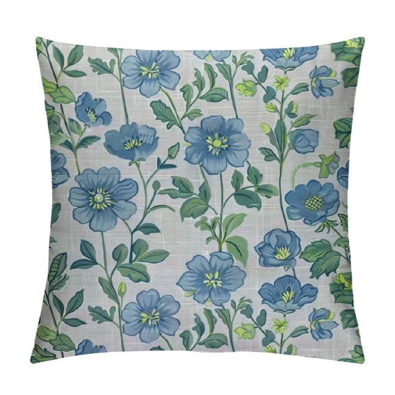 Shiartex Blue Flowers Green Plant Fine Foliage Lace Print Pillow Covers for Couch - Throw Pillow Cover for Car Couch Bedroom, 1PC 12x12in