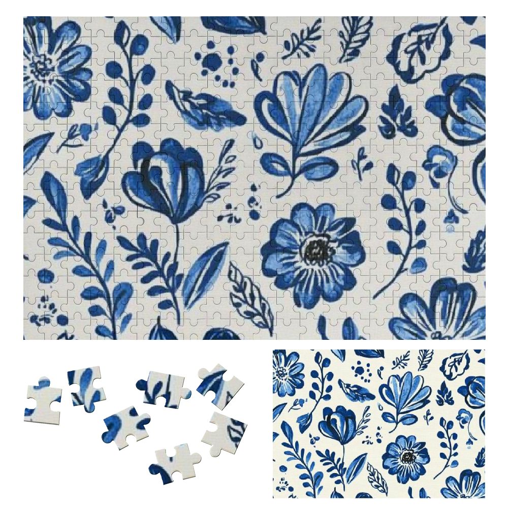 Shiartex Blue Flowers Leaves Wooden Jigsaw Puzzle for Adults | Relaxing ...
