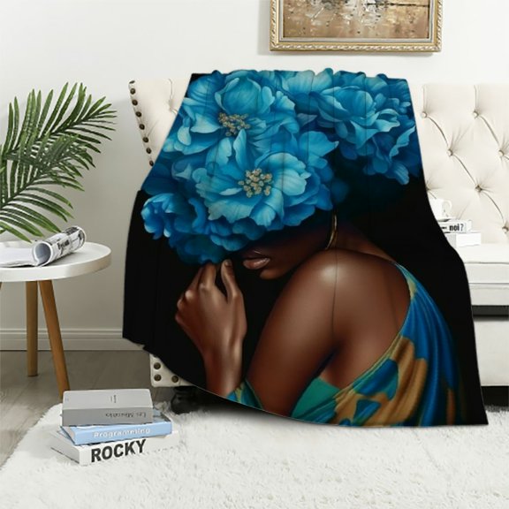 Shiartex Blue Flowers Ring Flannel Throw Blanket for Sofa Couch Cozy Outdoor Travel, All Seasons Soft Plush Blanket - Exquisite Gift 50x60in