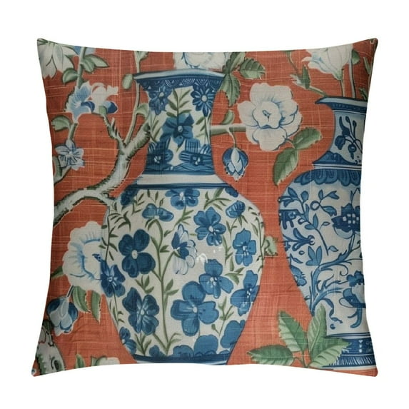 Shiartex Blue Ginger jar Pillow Cover Ginger jar Decor Chinoiserie Inspired Asian Inspired Bright Decor Cushion Cover Decortaive Pillowcase