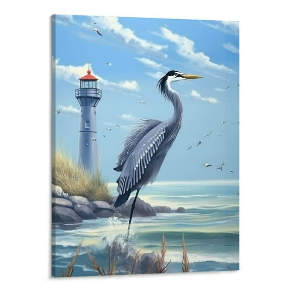 Shiartex Blue Heron Canvas Wall Art Picture 16x20in for Home Office Decor 16x20in