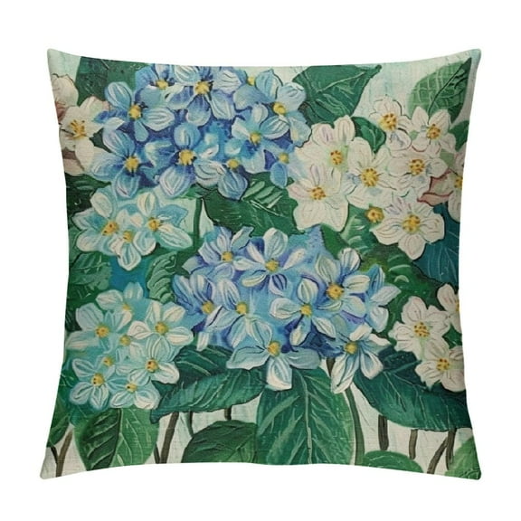 Shiartex Blue Hydrangea Spring Throw Pillow Covers Outdoor Spring Summer Decor Farmhouse Floral Lumbar Decorative Throw Pillows Cases Decorations for Couch Sofa Porch 12x12in