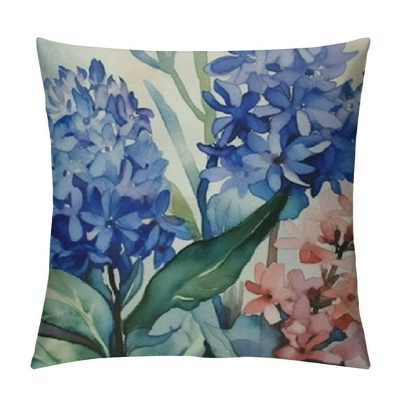 Shiartex Blue Hydrangea Wildflower Spring Throw Pillow Covers Outdoor Spring Summer Floral Decor Farmhouse Lumbar Decorative Throw Pillows Cases Decorations for Couch Sofa Porch 18x18in