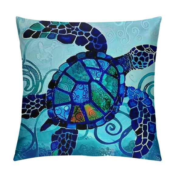 Shiartex  Blue Ocean Beach Outdoor Throw Pillow Covers Starfish Seahorse Sea Turtle Decorative Throw Pillows Square Cushion Cover for Sofa Couch Bed Home Decor  White