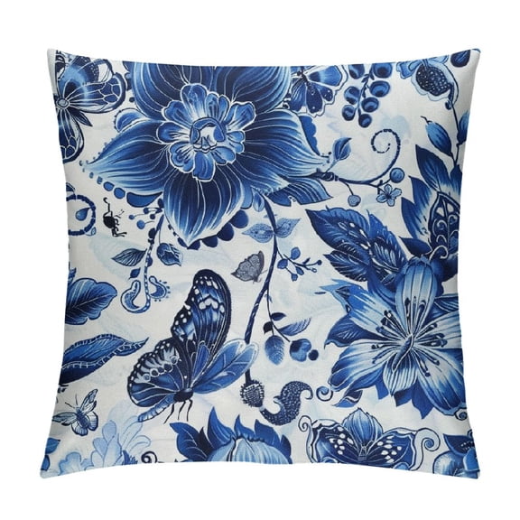 Shiartex Blue and White Throw Pillow Covers Chinoiserie Pillow Cover Vintage Floral Outdoor Pillowscase Square Cushion Covers for Sofa Couch Bedroom Living Room Home Decor，Multi-Size