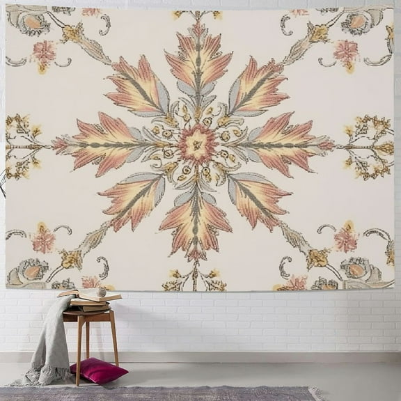 Shiartex  Bohemian Tapestry Wall Hanging, Beige White Floral Tapestry with Medallion Print Bedroom Boho Home Decor, WhiteSimple 40x30inch