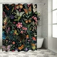 thumbnail image 1 of Shiartex Boho Butterfly Floral Shower Curtain, Bright Abstract Bohemian Plant Flower Botanical Moth Shower Curtain, Black Modern Aesthetic Chic Fabric Shower Curtain Bathroom Accessories Hooks 60x72, 1 of 7