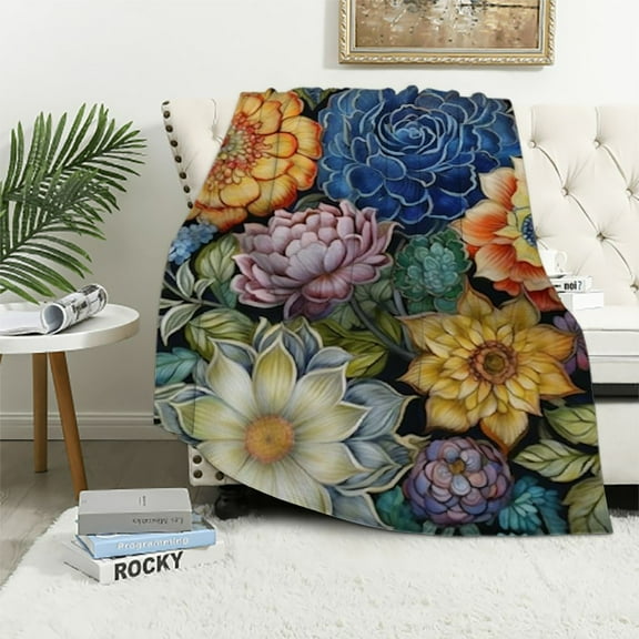 Shiartex Boho Floral Blanket Colorful Flowers Bohemian Throw Gifts for Women Kids Girls Birthday Mother's Day Decor Spring Throw Soft Cozy Blanket 40x50in