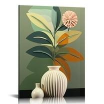 Shiartex Boho Wall Art, Sage Green Minimalist Canvas Wall Art Geometric Leaf Sun Moon Beige Green Canvas Artwork for Bathroom Living Room Boho Wall Decor 12x16 in