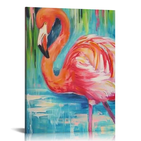 Shiartex Bold Abstract Flamingo Painting Canvas Wall Art, Design,16x20 in/12x16 in