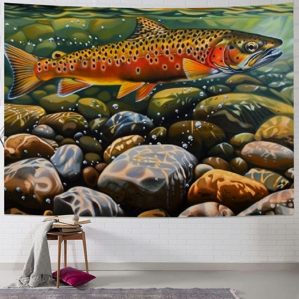 Shiartex Brook Trout Fly Fishing Tapestry Wall Hanging,Dorm Backdrop ...