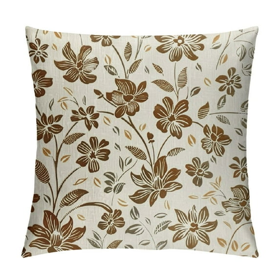 Shiartex Brown Floral Pillow Covers Vintage Rustic Old Style Cute Small Flower Brown Cream Print Decorative Outdoor Pillowcases Farmhouse Throw Cushion Case Decor for Couch Sofa Bed