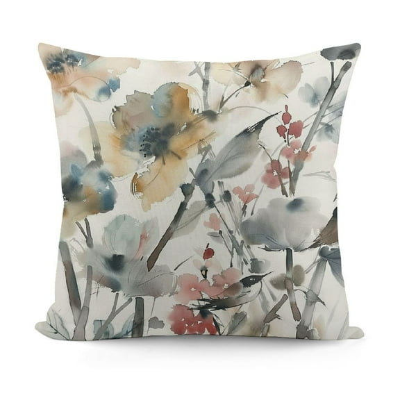 Shiartex  Brown White Grey Pillow Covers 18x18 Flower Throw Pillow Cover for Couch Modern Decorative Watercolor Floral Cushion Cover for Sofa Bedroom Living Room Farmhouse Home Decor