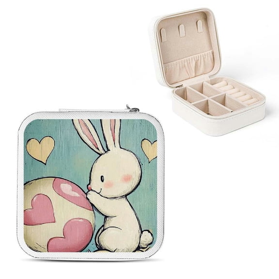 Shiartex Bunny Egg Hearts Jewelry Box for Valentine's Day Gifts and Travel Essential, Portable Mini Organizer for Necklace, Ring, Earring Storage White