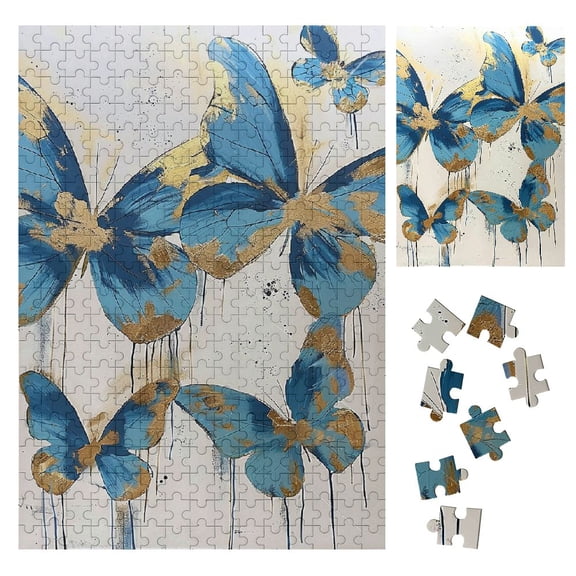 Shiartex Butterflies Gold Foil Abstract Painting Wooden Jigsaw Puzzle for Family and Friends, Eco-Friendly Impossible Puzzle Gift 300PCS