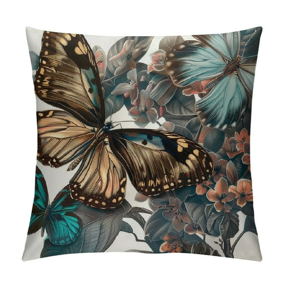 Shiartex Butterflies with Orchids and Leaves,Pillow Covers Decorative Cushion Cover Throw Printed Pillow Case ,Brown and Blue