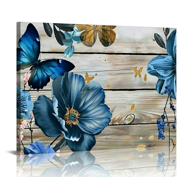 Shiartex Butterfly Bathroom Decor Wall Art Canvas Christian Home Decorations Blue Flower Prints Wall Pictures Artwork for Home Walls Grace Canvas Art Room Decor Framed 20x16 in/16x12 in 20x16in