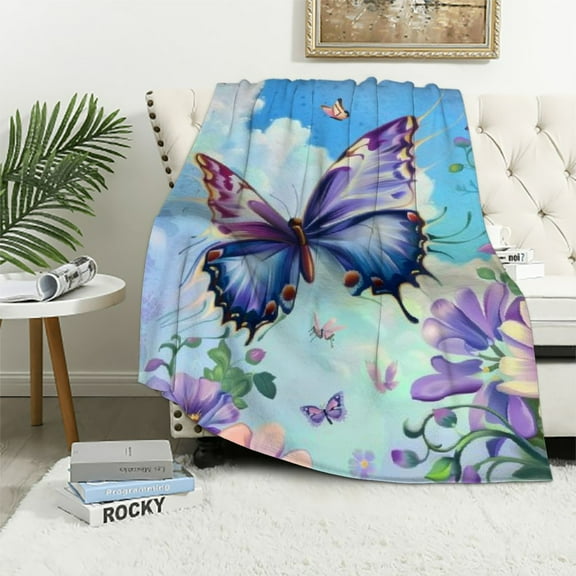 Shiartex  Butterfly Blanket Lavender Butterfly Throw Blanket, Blanket Gifts for Kids Girls Women,Colorful Flowers Blanket Soft Cozy Blanket for Bed Sofa