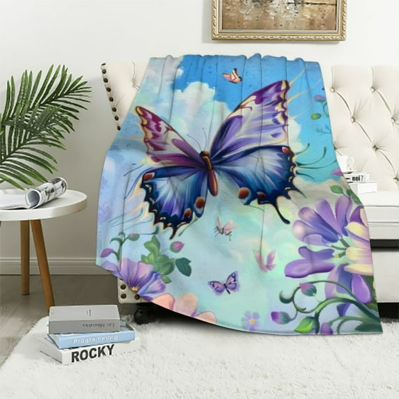 Shiartex Butterfly Blanket Lavender Butterfly Throw Blanket, Blanket Gifts for Kids Girls Women,Colorful Flowers Blanket Soft Cozy Blanket for Bed Sofa