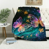 Shiartex Butterfly Blanket Pink Glowing Butterflies Flowers on Blue Throw Blankets, Butterfly Gifts for Women Adults Girls, Soft Cozy Fluffy Flannel Blanket Decor Butterfly Bedding 40x50in