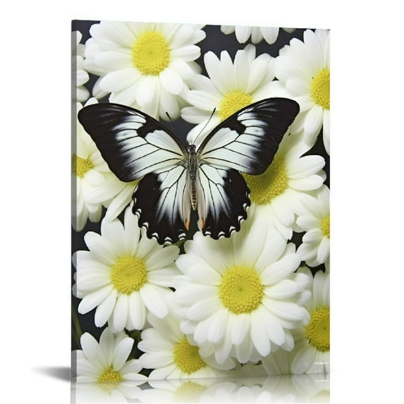 Shiartex Butterfly Canvas Wall Art Black Butterfly Picture Daisy Florals Painting Modern Framed Artwork for Bedroom Bathroom Living Room 16x20 in/12x16 in