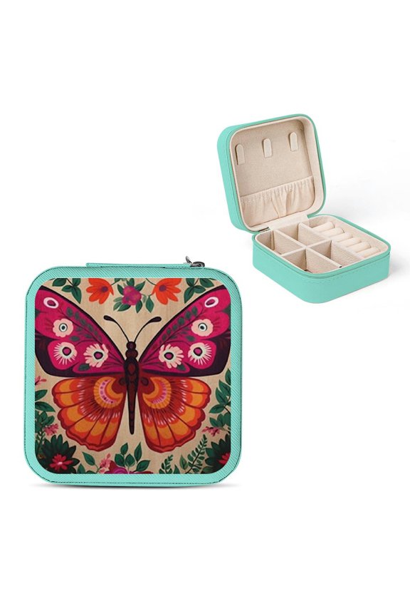 Butterfly Flowers Leaves Jewelry Box Flexible Storage Travel Green