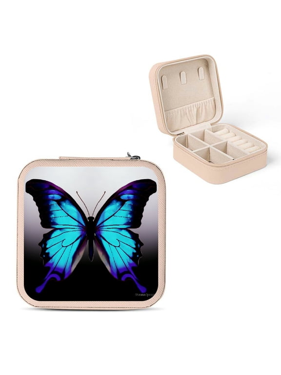 Butterfly Hologram PU Leather Jewelry Box for Necklace, Ring, Earring Storage, Mother's Day Gift Pink