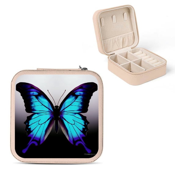 Shiartex Butterfly Hologram PU Leather Jewelry Box for Necklace, Ring, Earring Storage, Mother's Day Gift Pink