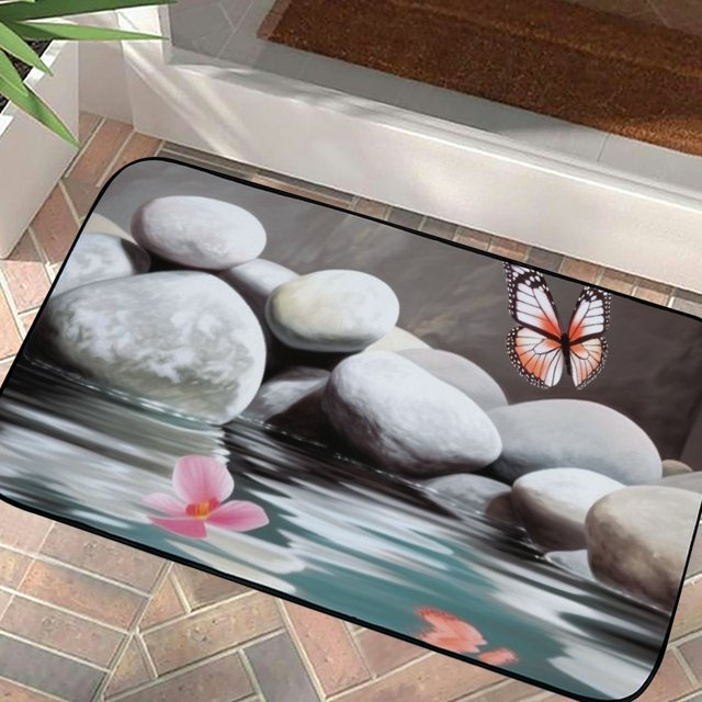 Shiartex Butterfly Rocks Water Felt Square Floor Mat for Home Entrance