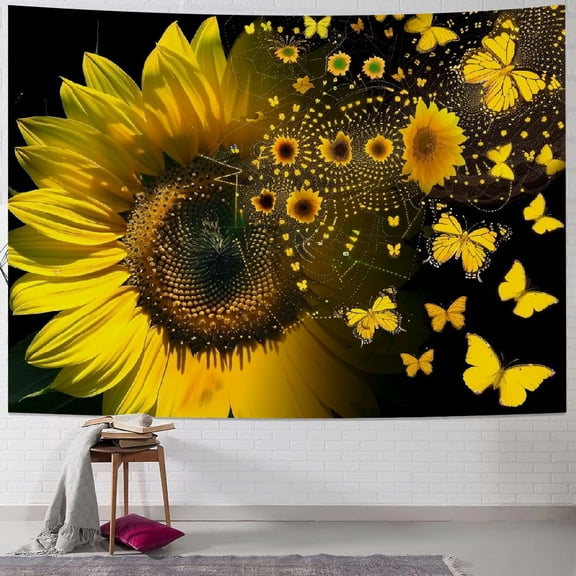 Shiartex  Butterfly Sunflower Tapestry Yellow Floral Botanical Plant Blooming Flower Background Rustic Farmhouse Tapestry Wall Hanging for Bedroom Living Room Dorm Wall Art Home Decor 40x30inch