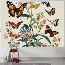Shiartex  Butterfly Tapestry Flower Tapestries Vintage Vertical Floral Tapestry Wall Hanging Colorful Retro Art Aesthetic Wall Tapestry for Bedroom Dorm Living Room (Beige) 40x30inch