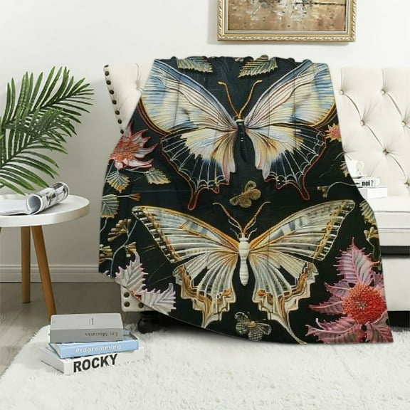 Shiartex   Butterfly Throw Blanket Big Woven Butterfly Blankets Cover for Couch Chair Furniture Butterfly Gifts for Women White