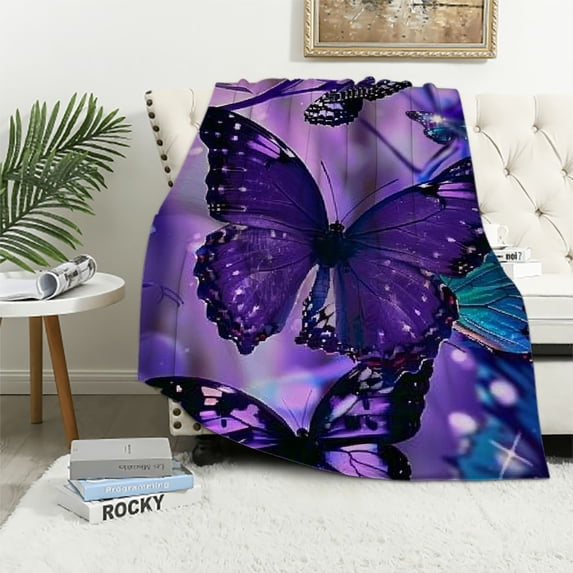 Shiartex Butterfly Throw Blanket Purple Butterfly Flower Blanket Gifts for Women Adults Kids Ultra Soft Cozy Warm Floral Blanket Decoration for Couch Bed Sofa Dorm 50x60in
