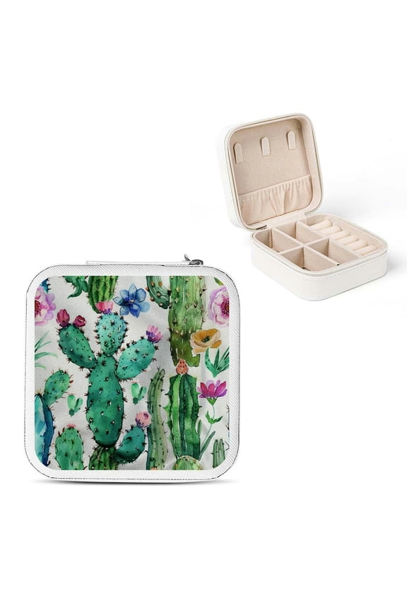 Cactus Flowers Watercolor Jewelry Storage Artifacts Box for Necklace, Ring, Earring, Mother's Day Gifts White