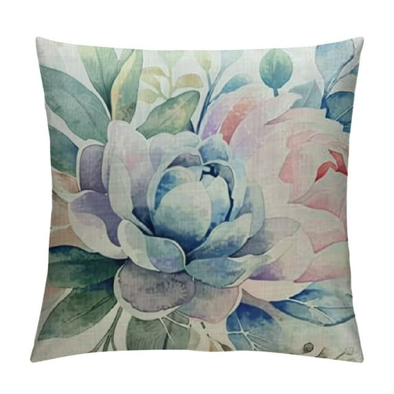 Shiartex Cactus Succulent Plants Pillow Covers Watercolor Flower with Leaves Cushion Cover Cotton Home Decorative Pillow Case for Sofa Bed Decor