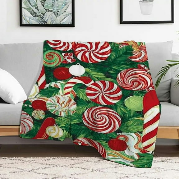 Shiartex Candy Canes Swirls Leaves Flannel Blanket Soft Warm Gift 30x40in