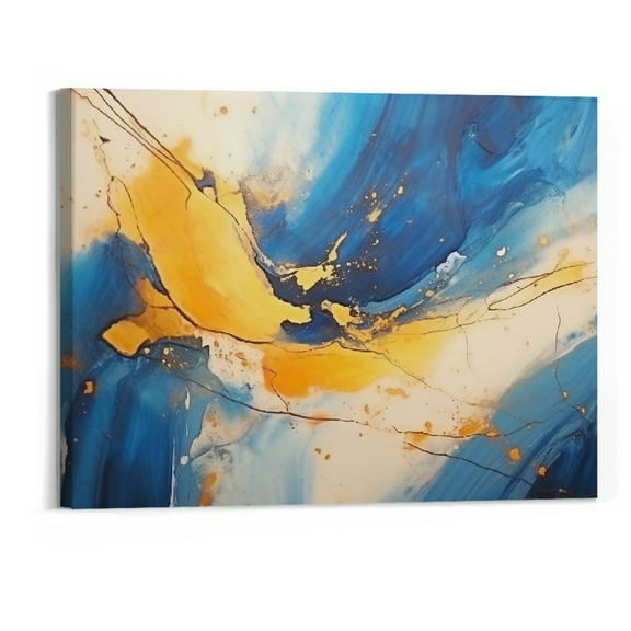 Shiartex  Canvas Painting Abstract Wall Art - Teal and Gold Wall Art Living Room Canvas Wall Art Mural Abstract Watercolor Home Decor (20x16 Inch)