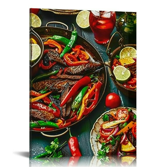 Shiartex Canvas Painting Wall Art Mexican Food Tomato Red Chili Yellow Pepper Cantaloupe Tortilla Chips Dragon Fruit Picture Poster Artwork for Living Room Kitchen